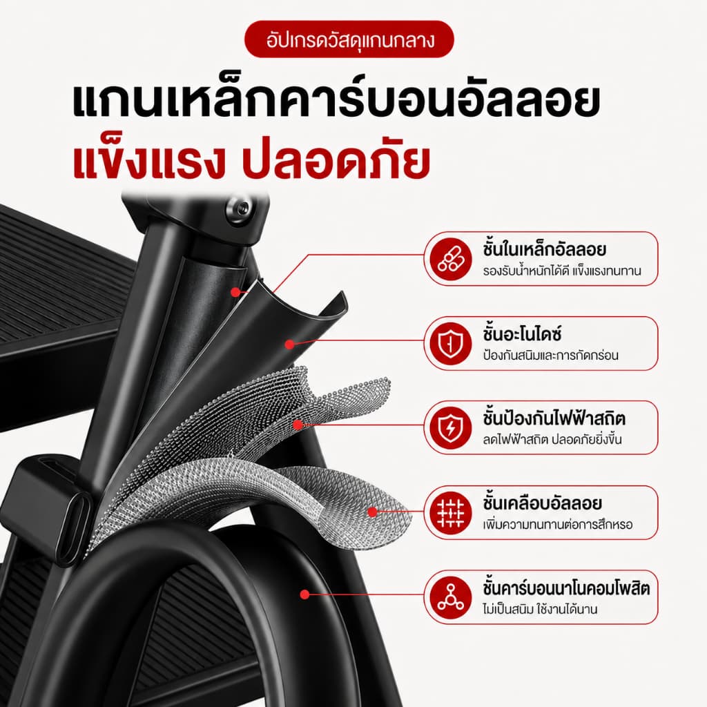บันไดพับได้ บันไดอลูมิเนียมหนาพิเศษ 2-8 ขั้น รับน้ำหนัก 500KG กันลื่น แข็งแรง พับเก็บง่าย ใช้ในบ้าน ร้านค้า งานช่าง รูปที่ 5