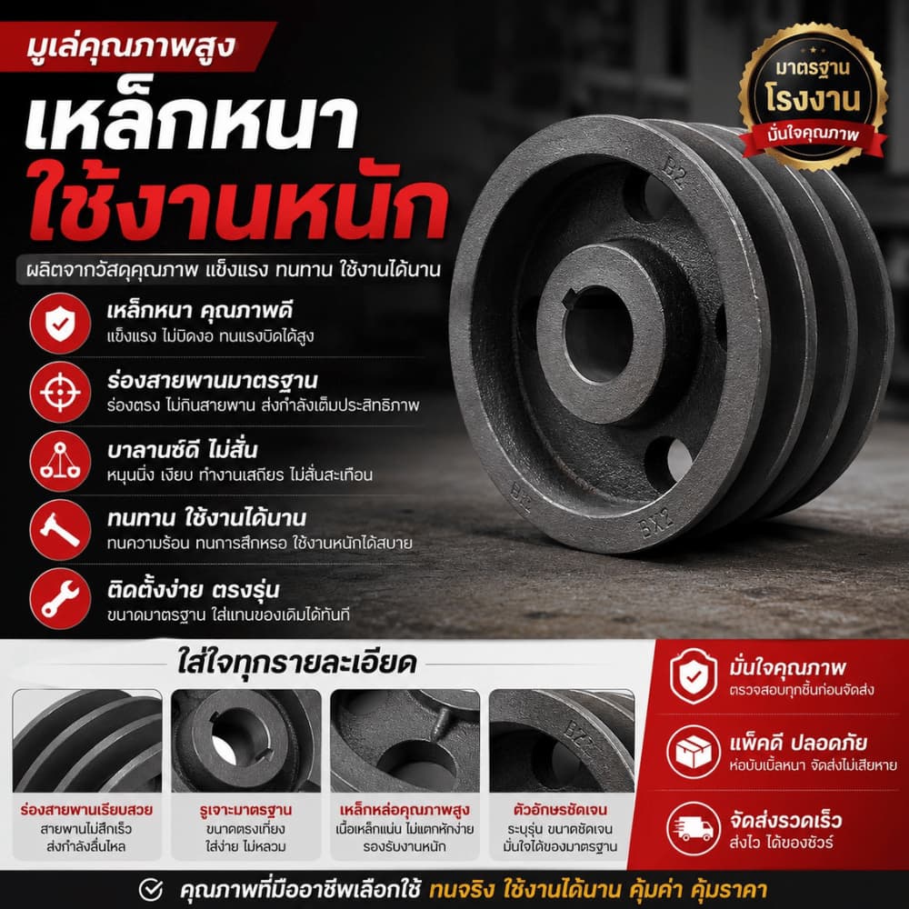 มูเล่ 4นิ้ว 1ร่องA/B มูเล่สายพาน ฟรีลิ่ม+น็อต Pulley มาตรฐาน30ปี VKมู่เล่ของแท้ รูปที่ 3
