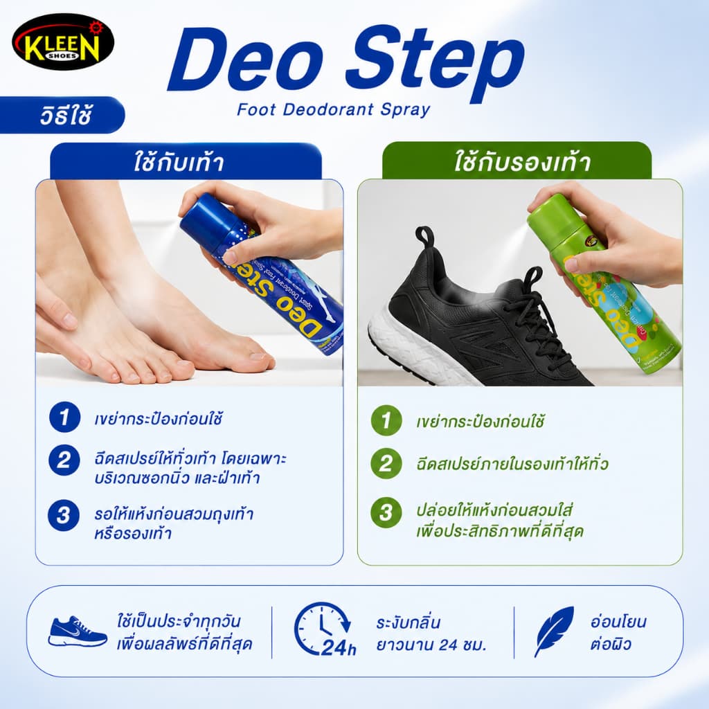 KLEEN SHOES Deo Step สเปรย์ดับกลิ่นเท้า คลีนชูส์ ดิโอ สเต็ป 60 ml. รูปที่ 3