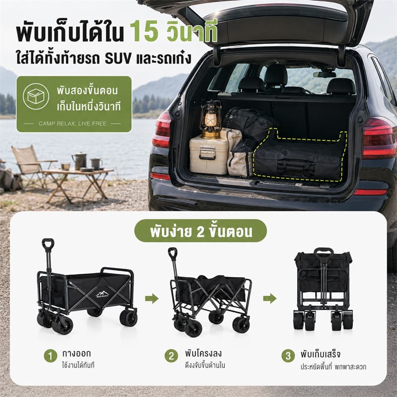 รถเข็นขายของ แข็งแรง พับได้ ลูกปืนยางตัน 10นิ้ว รับน้ำหนัก 500KG พร้อมล็อค เหมาะตลาดนัด สะดวกสบาย รูปที่ 4