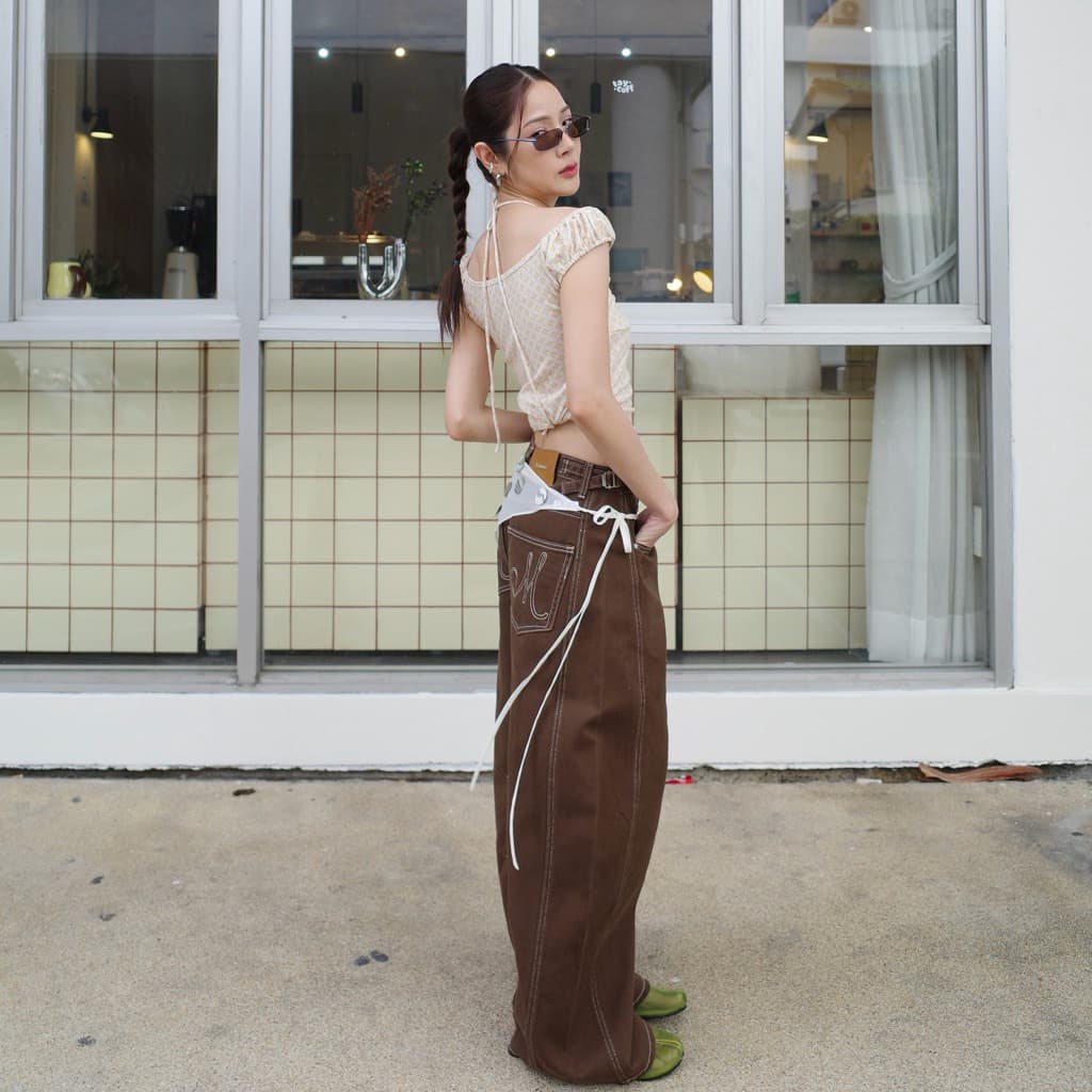 AMUSE BKK - Cary Plaid Top เสื้อลายตารางดีเทลอกแต่งขอบลูกไม้+จับจีบโบว์ช่วงอก ทรงเข้ารูป รูปที่ 5