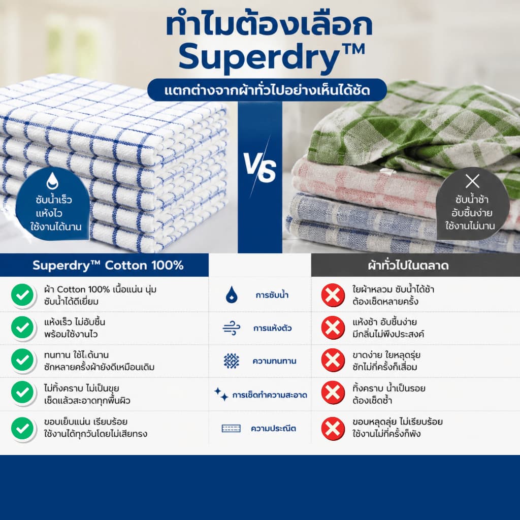 Superdry™ ผ้าเช็ดจาน Cotton 100% – 40×70cm สำหรับร้านอาหาร-คาเฟ่ | Easyathome รูปที่ 6