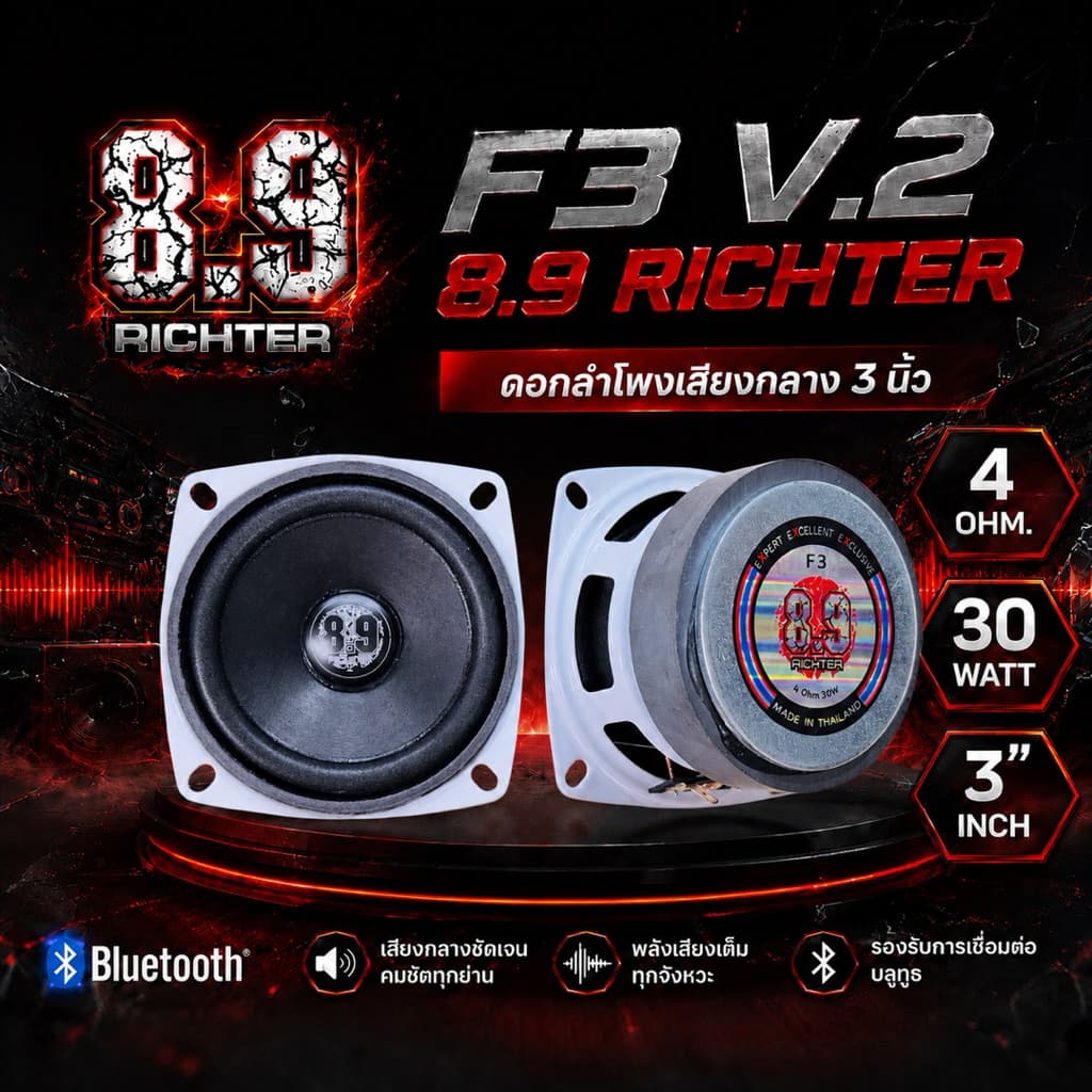 ดอกลำโพงเสียงกลาง 3 นิ้ว 4 โอม 30 W F3 8.9 ริกเตอร์ V.2 ดอกลำโพงบลูทูธ รูปที่ 1