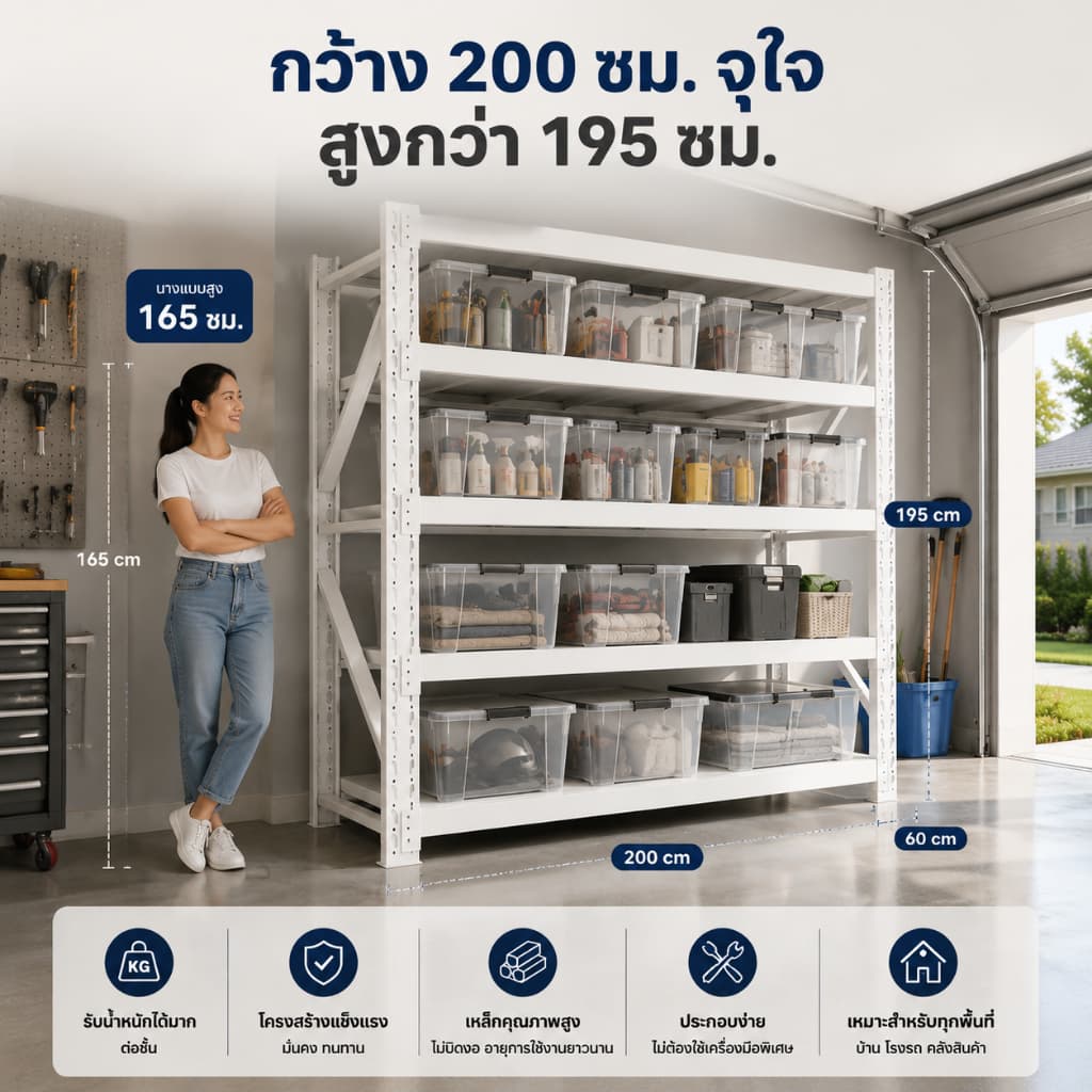 BLOVE ชั้นวางของ 5ชั้น ปรับสูงได้ รับน้ำหนัก 250กก./ชั้น ป้องกันสนิม ทนทาน โกดัง ครัว รูปที่ 8