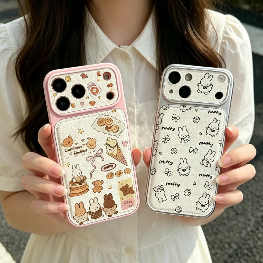 เคสหนังสกรีนลายการ์ตูนกันกล้องสำหรับไอโฟน17 pro max 16/pro/max 15/pro/max 14/pro/max 13 11 17promax 16promax 16plus i17 รูปที่ 2