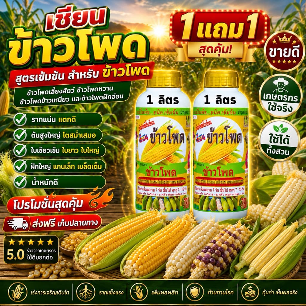 เซียนข้าวโพด 1แถม1 ช่วยช่วยให้ฝักใหญ่ เมล็ดเต็ม แกนเล็ก น้ำหนักดี ฮอร์โมนฉีดพ่นทางใบ รูปที่ 1