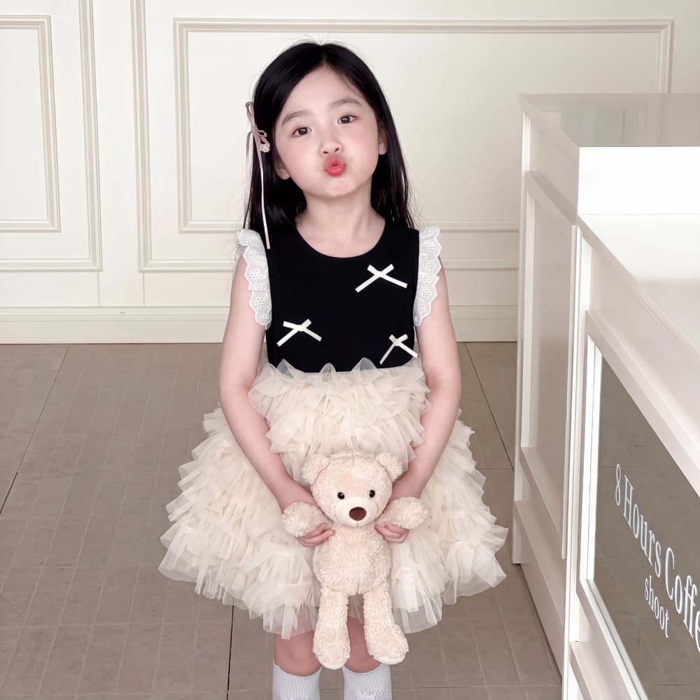 PRINCESS KESLI ชุดเดรสเด็กผู้หญิง สาวฤดูร้อน แขนกุด เสื้อผ้าเด็ก ตาข่าย โบว์ สไตล์น่ารัก 2-9 ปี รูปที่ 8