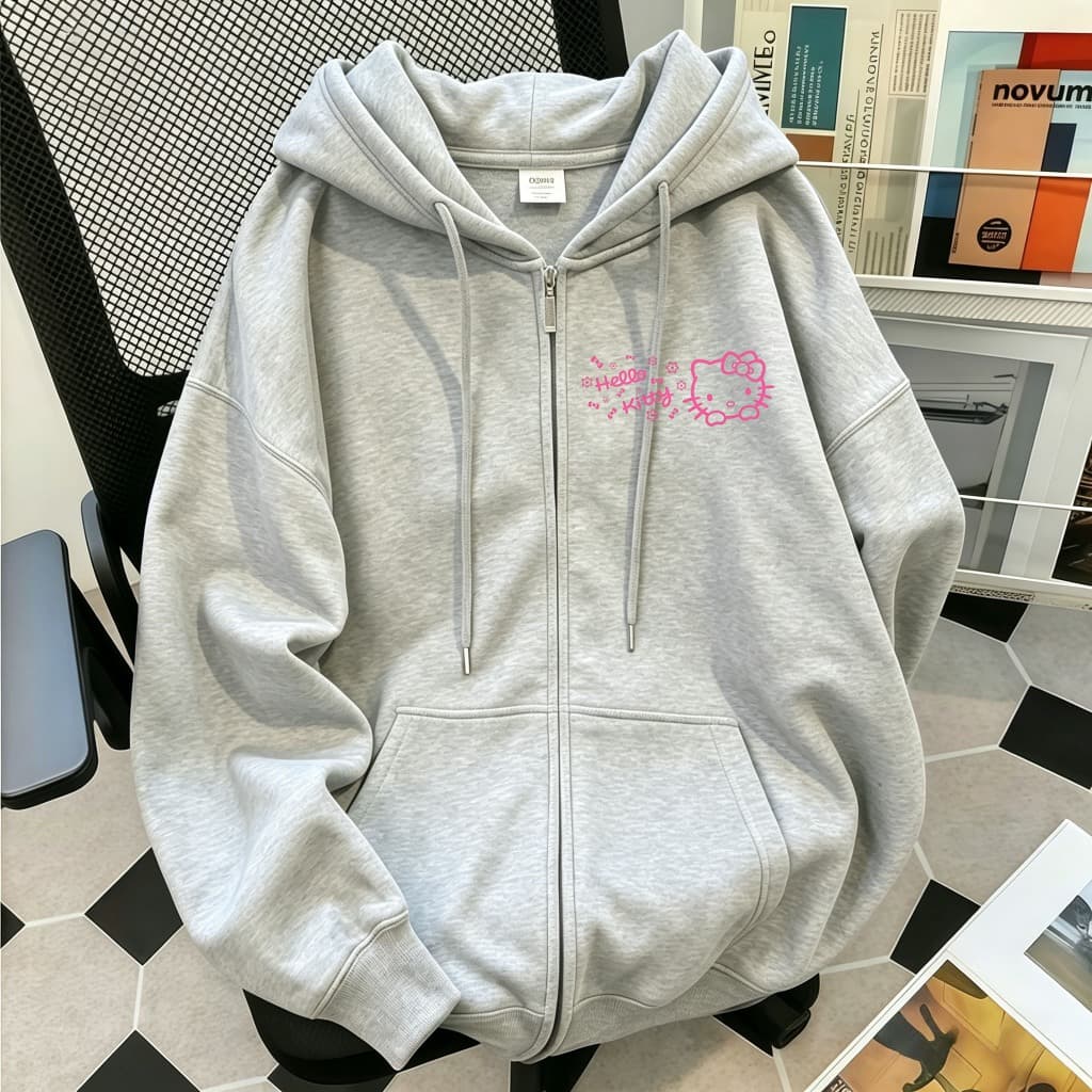 เสื้อเขียวหามีฮู้ด มีหมากแฟชั่น สไตล์เกาหลี Outfits ผู้หญิง Lady Women แขนยาว รูปที่ 5