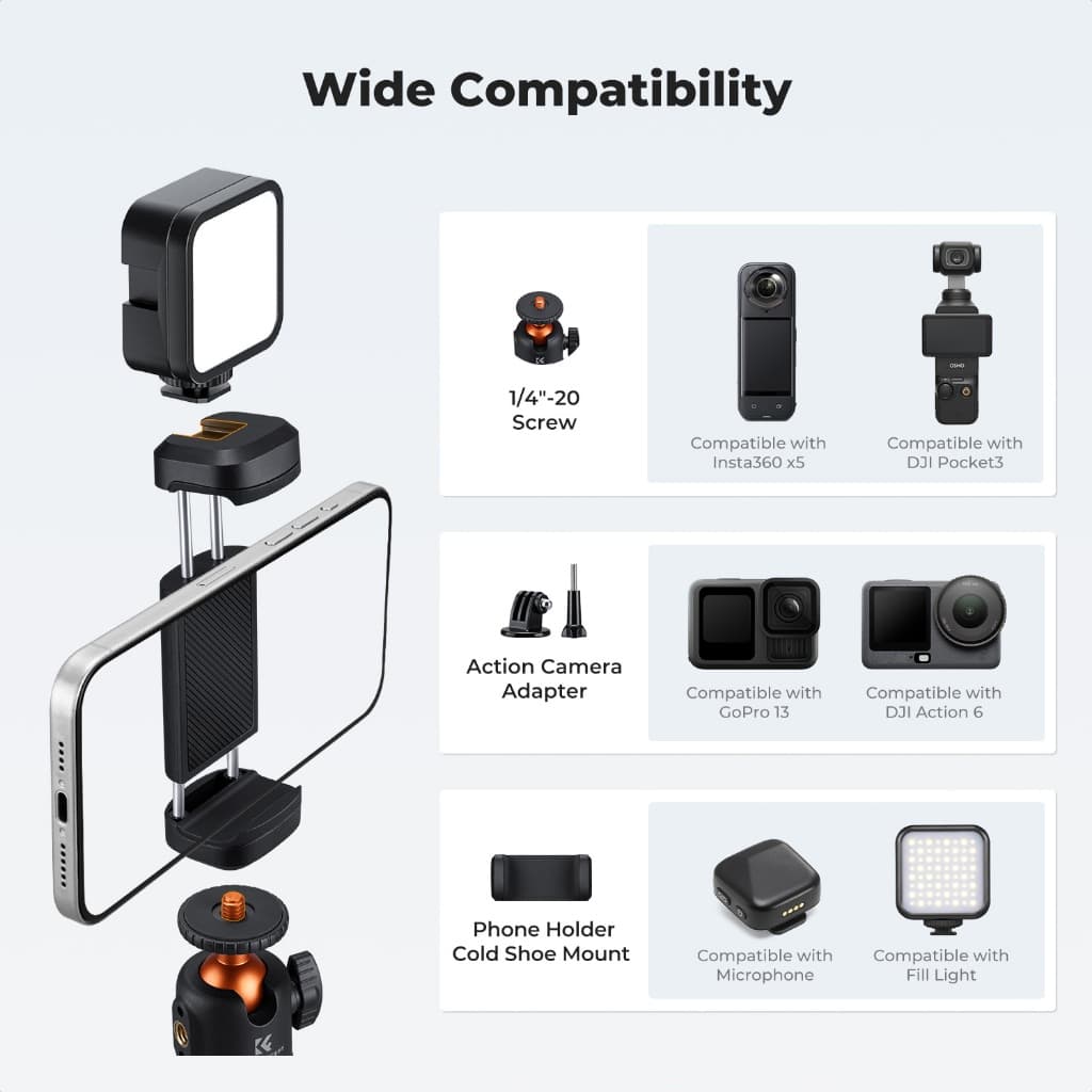 K&F CONCEPT MS71 กางเก็บอัตโนมัติ Mini ขาตั้งมือถือ ไม้เซลฟี่ 65cm for phone/DJI Pocket 4/3 Action6 รูปที่ 5