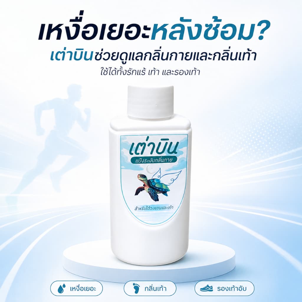 แป้งเต่าบิน Sport | เท้า+รักแร้ไม่เหม็น ลดกลิ่นอับ ลดแบคทีเรีย เย็นสดชื่น มั่นใจทุกกิจกรรม 20 กรัม รูปที่ 2