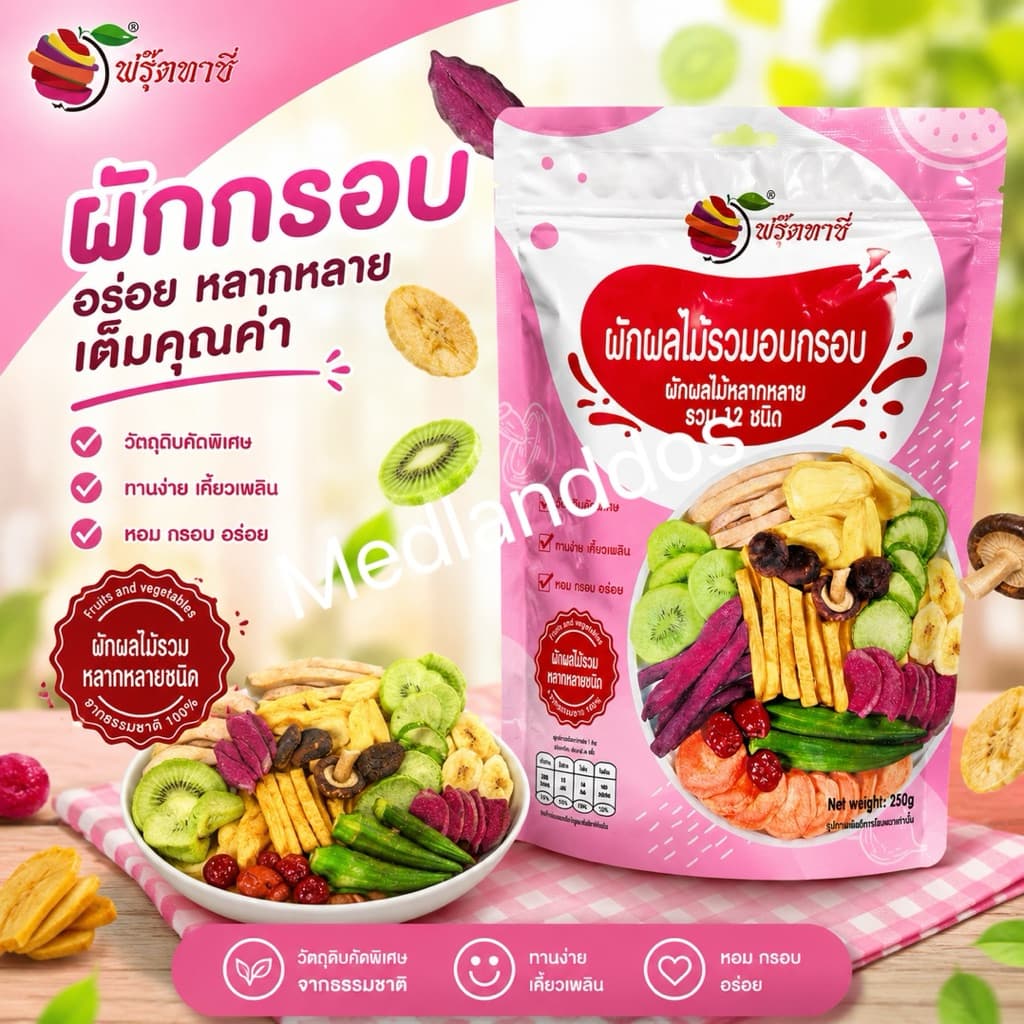 ยกลัง20ถุงFruitasy ฟรุ๊ตทาซี่ ผักผลไม้อบกรอบ12ชนิด20ห่อ*250gขายส่งผักและผลไม้รวมอบแห้ง ขายส่ง果酥脆批发 รูปที่ 2