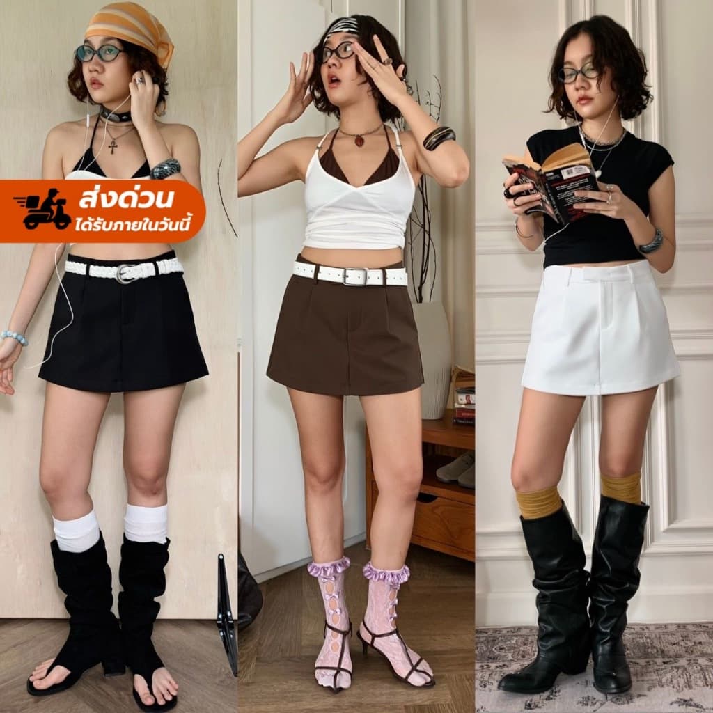 30%+โค้ดร้าน100฿+ส่งด่วนฟรี! Fashionstore-Shawty classic skirt - กระโปรง ด้านในเป็นกางเกง รูปที่ 1