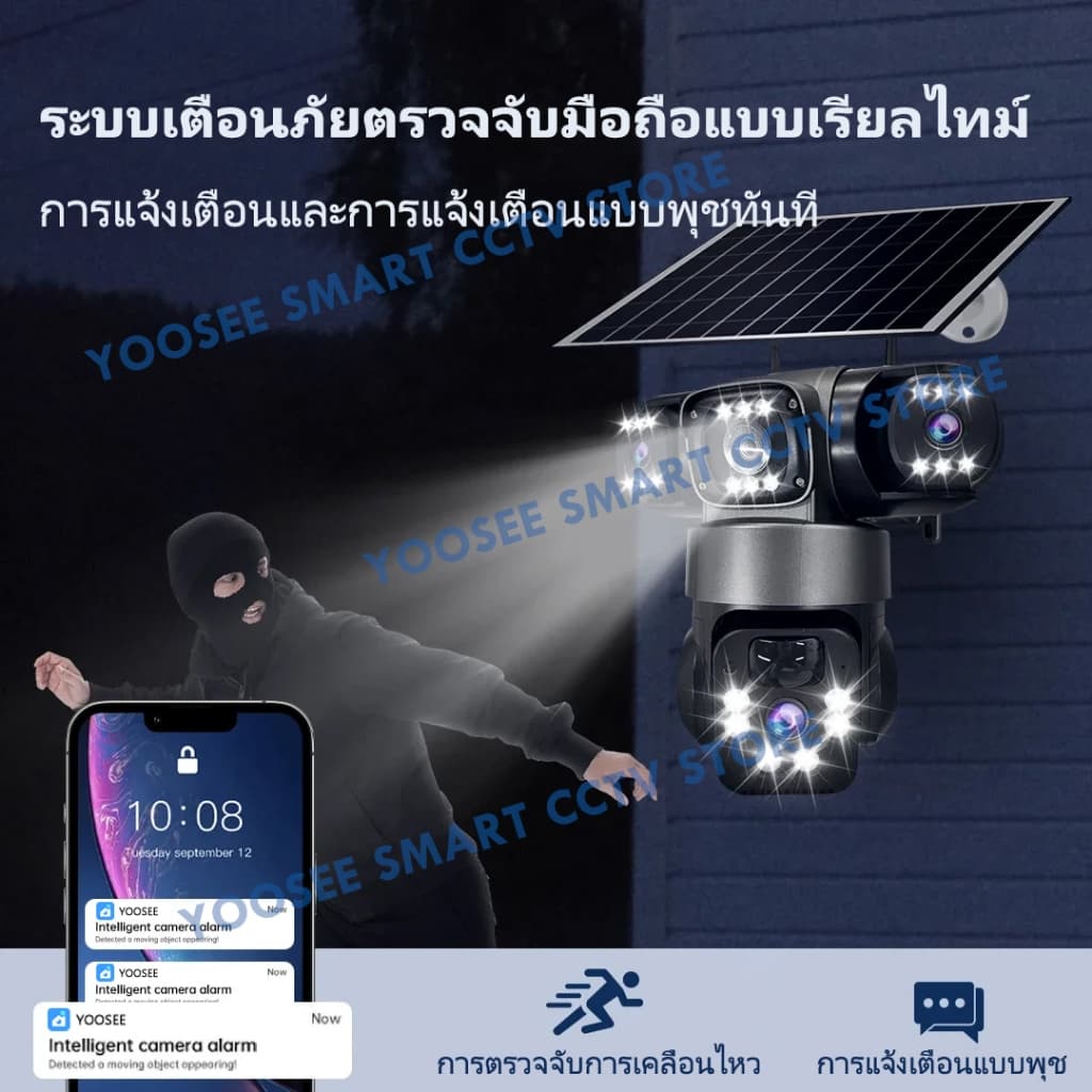 YOOSEE กล้องวงจรปิดพลังงานแสงอาทิตย์ 15MP เลนส์สามตัว จอแสดงผลสามจอ กล้องวงจรปิดไร้สาย 4G SIM ไม่ต้องใช้ WIFI กันน้ำ รูปที่ 5