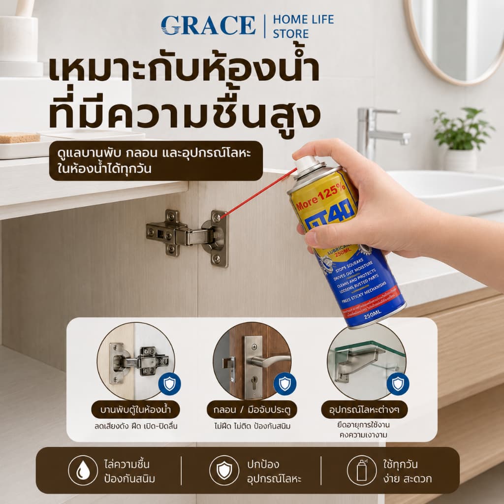 GRACE น้ำยาหล่อลื่นอเนกประสงค์ GT40 250ML ขจัดสนิม หล่อลื่น ปกป้องโลหะ รูปที่ 8