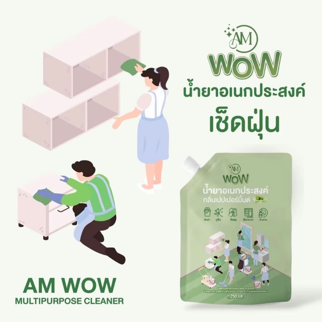 AM WOW น้ำยาอเนกประสงค์ กลิ่นเปปเปอร์มิ้นต์ ซักผ้า ถูบ้าน เช็ดกระจก ล้างจาน Pananchita official รูปที่ 2