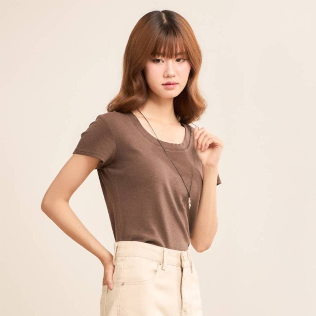 avocado - Bubble Soft Tops เสื้อยืดทรงครอป พอดีตัว เบสิค แมตช์ง่าย รูปที่ 3