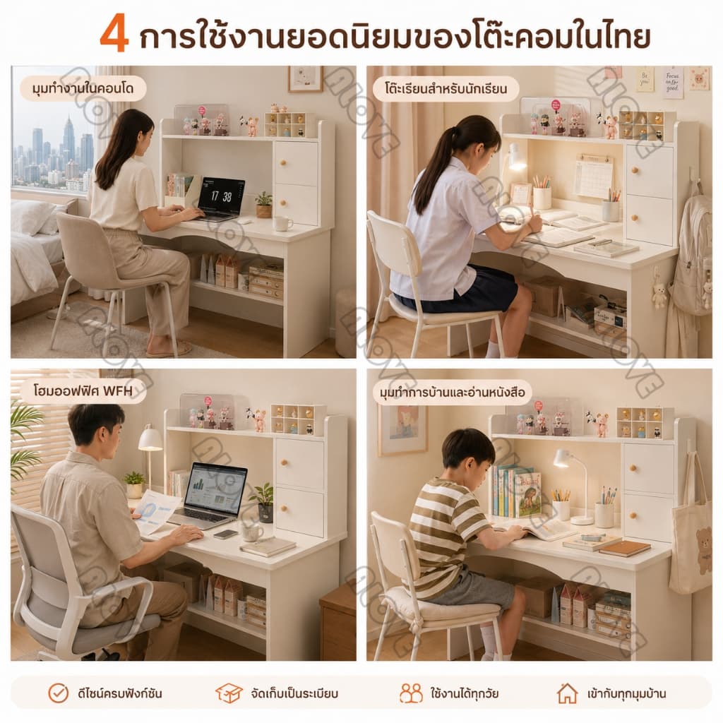 ALOVE โต๊ะทำงาน100cm โต๊ะเขียนหนังสือพร้อมชั้นวาง ใช้แผ่นเกรด E1 ไม่มีกลิ่นใช้ได้ทั้งในห้องอ่านหนังสือและห้องนอนนักเรียน รูปที่ 2