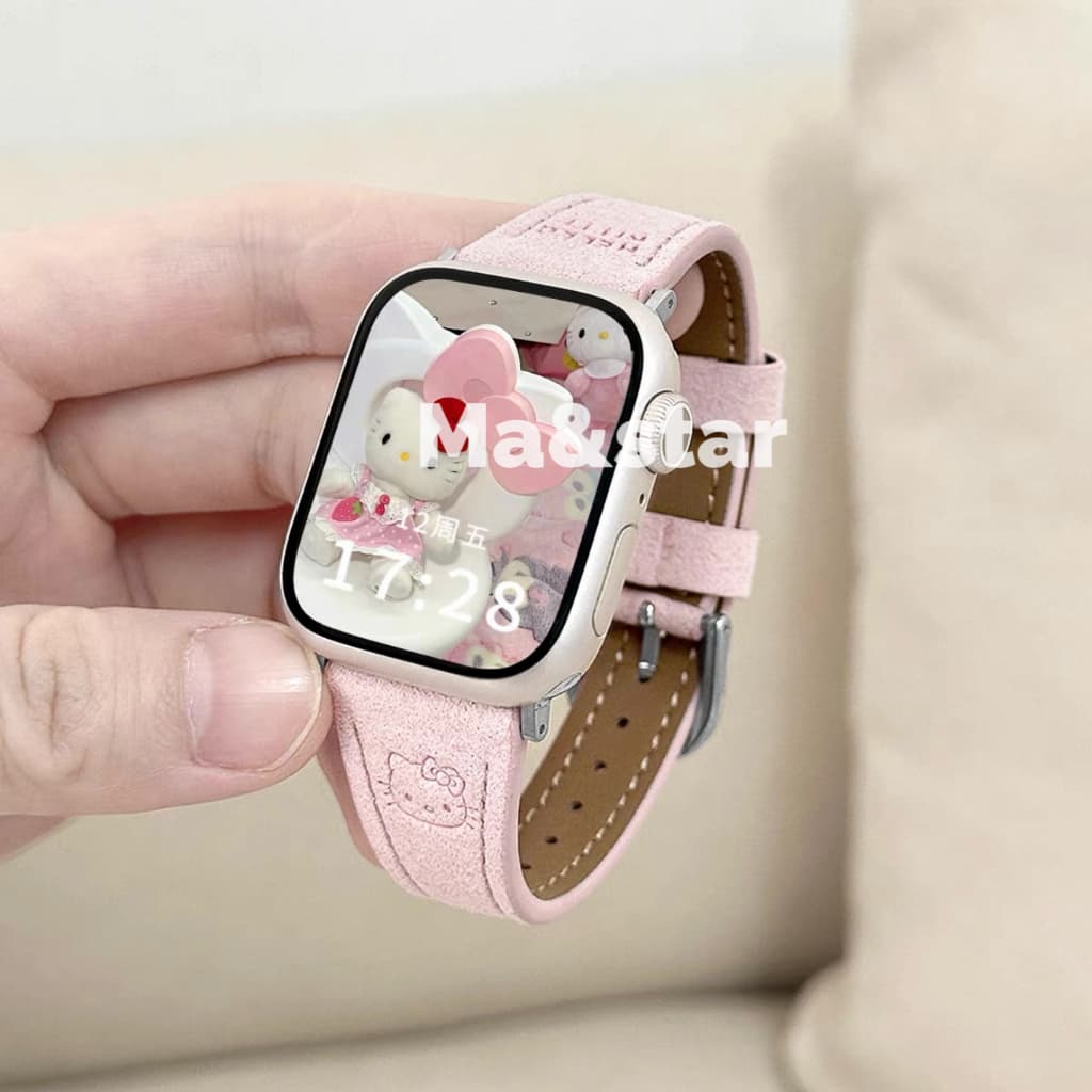 หนังขอบเล็ก สำหรับ watch11 10 9 8 se 7 6 ขนาด 40/41/42/44/45/46มม สายนาฬิกา smart watch หนัง สายแอปเปิ้ลวอช ปั้ม kitty รูปที่ 3