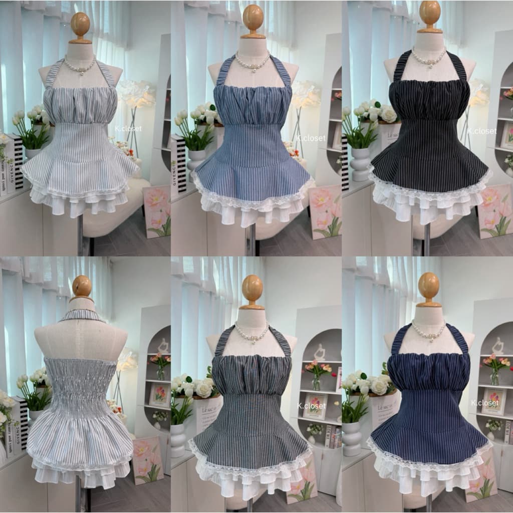 Faye Bow Topเสื้อสายเดี่ยวผูกคอทรงเข้ารูป ลายจุด สาวอวบใส่ได้อกถึง 42 รูปที่ 4