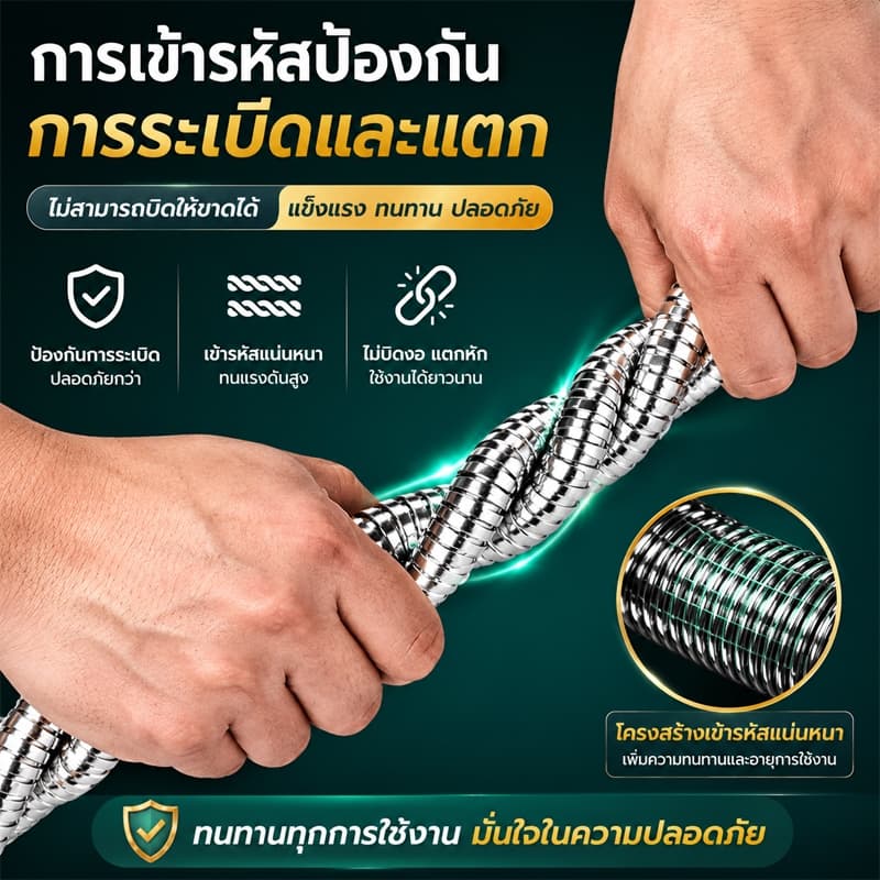 สายฝักบัว อาบนํ้า 1.5/2M สายฝักบัว ชุบโครเมี่ยม อย่างดี ดับเบิ้ลล๊อค สายน้ำดี ถึกทน ยืดหยุ่น ป้องกันการพันกัน รูปที่ 4