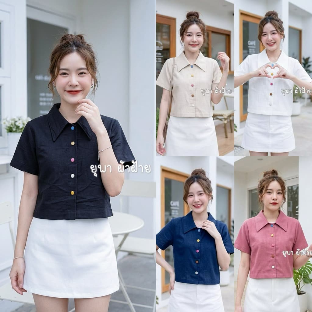เสื้อคอปกปีกใหญ่ผ้าฝ้ายชินมัยพื้นเมือง มินิมอล รูปที่ 1