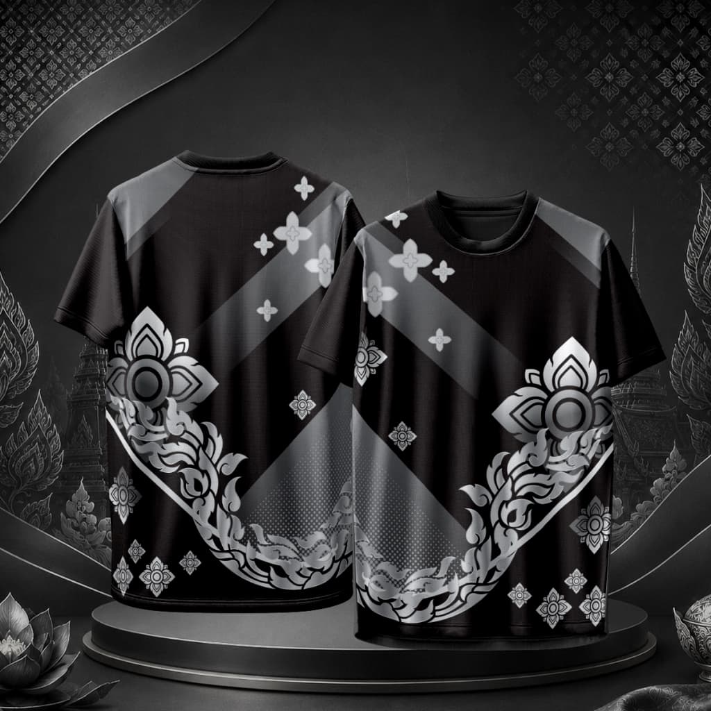 เสื้อคอกลม ไว้อาลัย สีดำ ใส่สบาย เนื้อผ้าดี รูปที่ 4