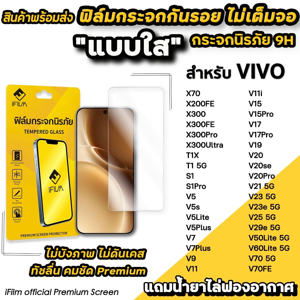iFilm ฟิล์มกระจกใส ไม่เต็มจอ ไม่บังภาพ สำหรับ VIVO V70 FE T1 X300 Pro X200FE X70 V23e V29e V50Lite V60Lite ฟิล์มVIVO รูปที่ 1