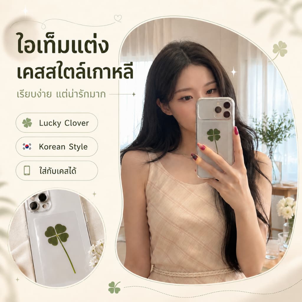 ใบโคลเวอร์ 4 แฉก เครื่องรางนำโชค ใบโคลเวอร์เสริมดวง ความรัก/โชคลาภ ใส่หลังเคสมือ รูปที่ 2