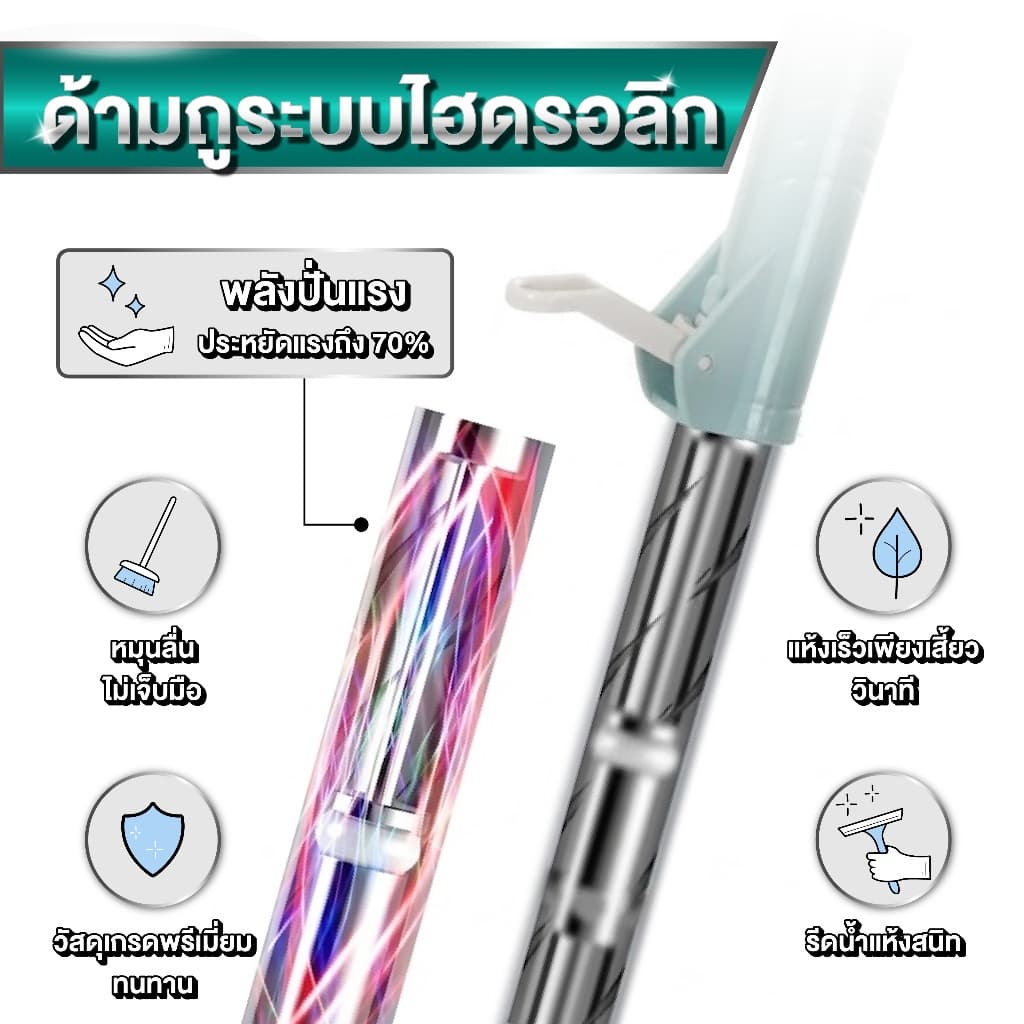 ไม้ถูพื้นพร้อมถังปั่นสแตนเลส ชุดถังปั่นถูพื้น Spin Mop ครบเซตพร้อมใช้งาน รูปที่ 5