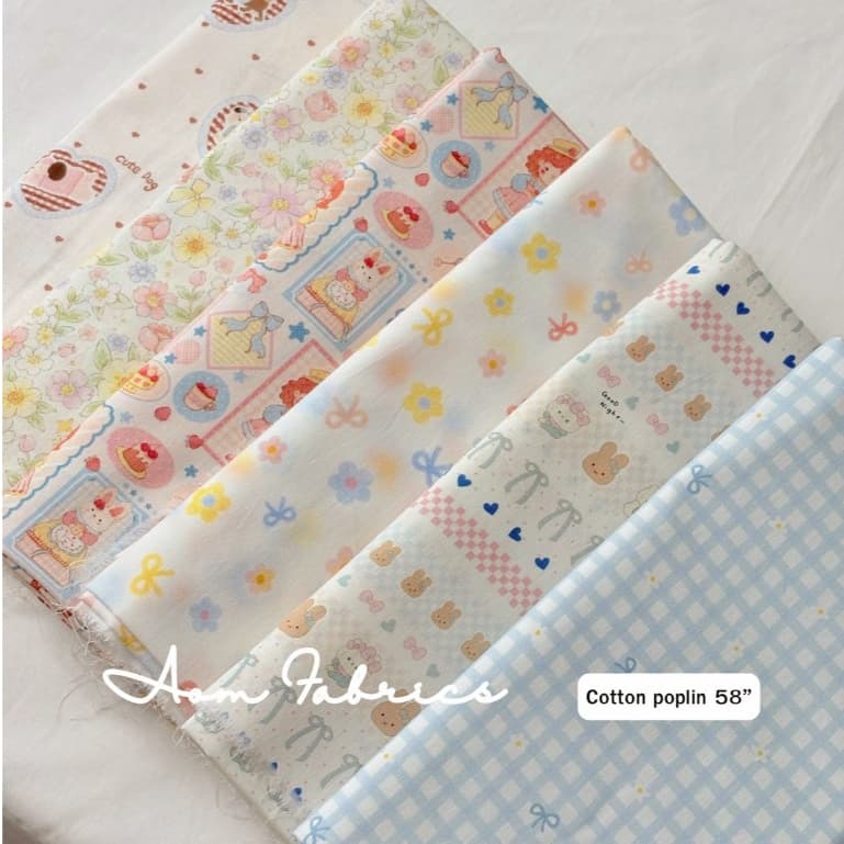 Aom Fabricsผ้าคอตตอนป๊อปลินลายดอก No.1602-1607 น่ารักมาก ผ้านิ่ม หน้ากว้าง 58 นิ้ว ผ้าเมตรนำเข้า รูปที่ 2