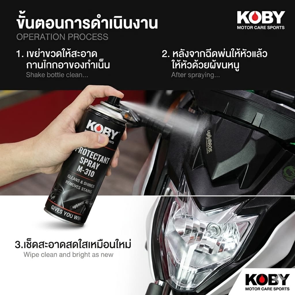 KOBY สเปรย์เคลือบพลาสติกดำ คอนโซล บังโคลน น้ำยาแก้พลาสติกซีด ฟื้นฟูให้เงางาม ไม่ดูดฝุ่น รูปที่ 5