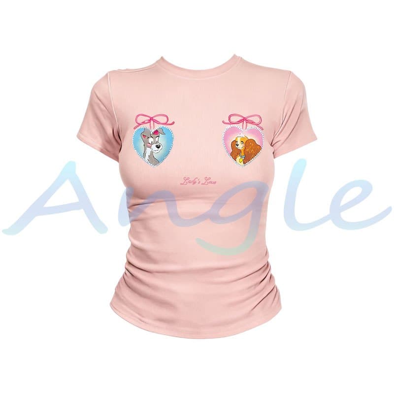 Angle Official เสื้อยืดยืดหยุ่นกระชับผู้หญิง สไตล์หวานน่ารัก แฟชั่นเสื้อผ้าผู้หญิงสไตล์เกาหลี T70 รูปที่ 4