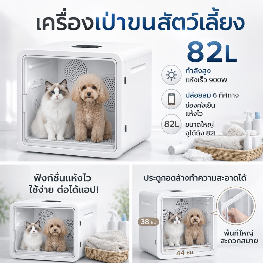 82L เครื่องเป่าขนสัตว์เลี้ยงอัจฉริยะ | ลมแรง แห้งเร็ว เงียบ มีประจุลบ ควบคุมผ่านแอพ รูปที่ 3