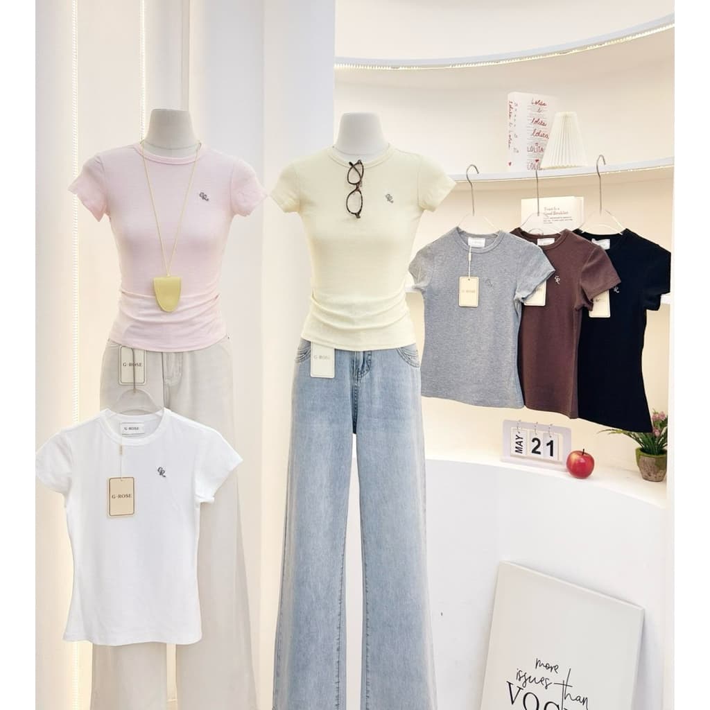 G-rose เสื้อยืดสีพื้น แต่งอะไหล่เงิน รูปที่ 5