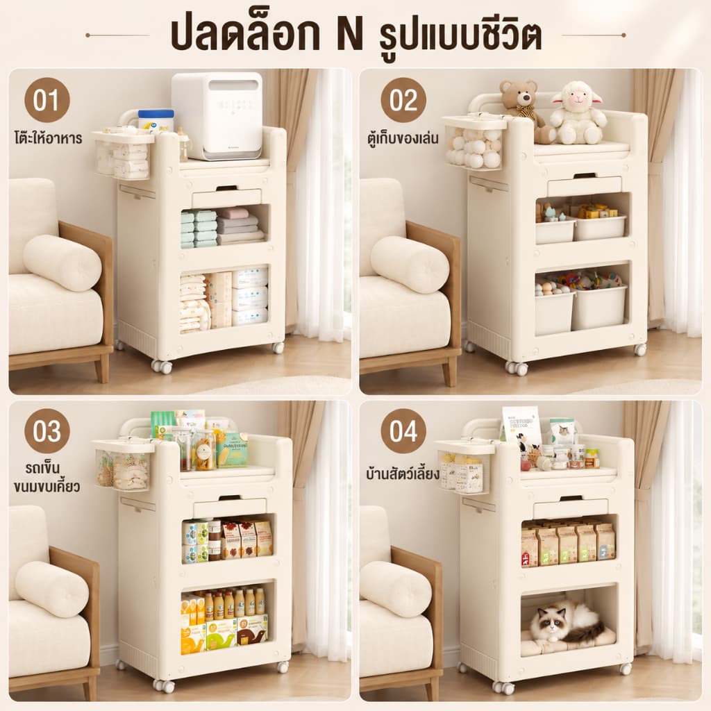baby safetyโต๊ะเปลี่ยนผ้าอ้อม แรกเกิด ล้อหมุน เปลี่ยนเป็นตู้เก็บของ เบาะยางพารา มีตะกร้า รูปที่ 7