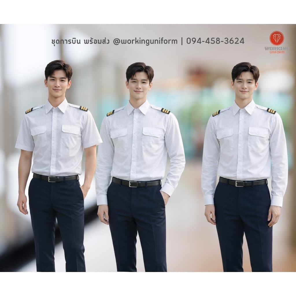 เสื้อเชิ้ตนักบิน ชายสีขาว แขนสั้น ผ้าคอมทวิว รูปที่ 6