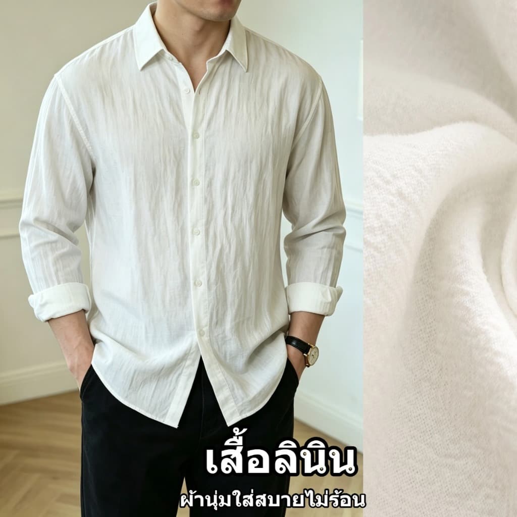 40-100KG เสื้อเชิ้ตผู้ชาย เสื้อเชิ้ตแขนยาว ผ้าลินินนุ่ม ระบายอากาศได้ดี สไตล์คลาสสิค มีหลายสี รูปที่ 3