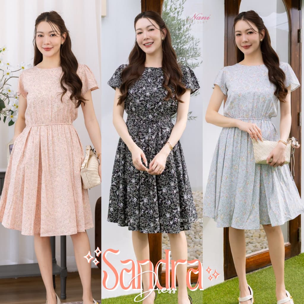 Sandra Dress เดรสไม่ต้องรีด คอกลม ทรงสวย ผ้าเนื้อนิ่มใส่สบาย เที่ยวคาเฟ่ มีซับในทั้งชุดและมีกระเป๋า รูปที่ 1