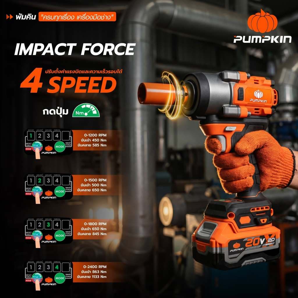 รุ่นใหม่ปี2026 ส่งด่วน บล็อกกระแทกไร้สาย Pumpkin 50630 , 50631 บล็อคกระแทกไร้สาย บล็อกถอดล้อ รูปที่ 3