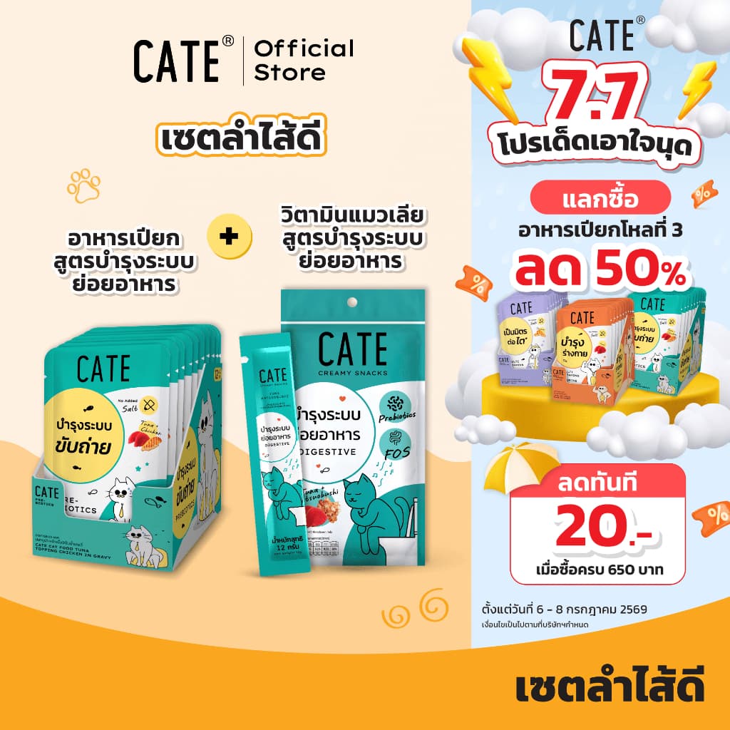 พรีไบโอติกแมว CATE เคท อาหารเปียกแมว ขนมแมวเลีย บำรุงระบบย่อยอาหาร เซต อาหารแมวท้องผูก ขับถ่ายคล่อง รูปที่ 1