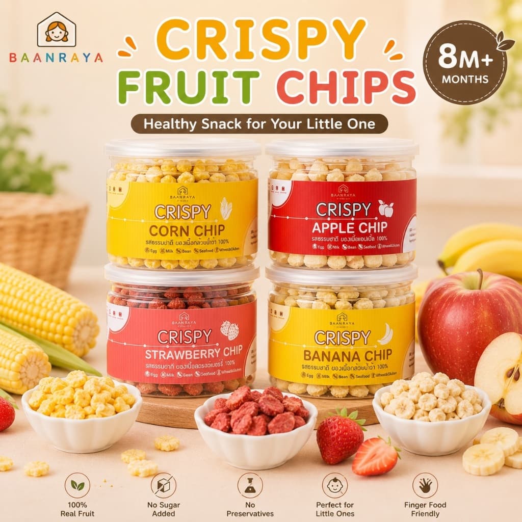 ตัวช่วยเด็กทานผลไม้ Crispy Fruit Chip 8M+ ขนมเด็ก ผักผลไม้ฟรีซดราย Finger Food BLW ไม่เติมน้ำตาล Baan Raya รูปที่ 1