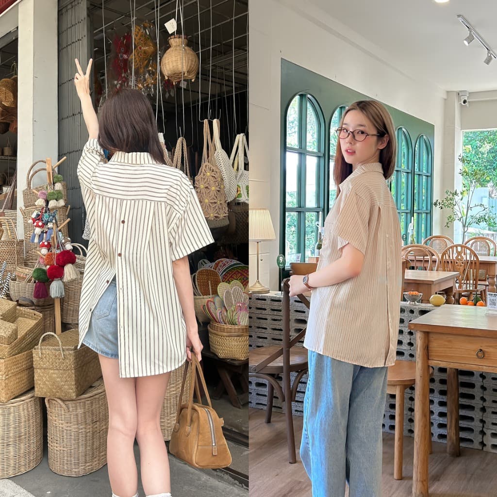 WONDERFUL ZIPby A.M CLUB เสื้อเชิ้ตซิปดาวและซิปหัวใจ ปักWONDERFULDAY ทรงโอเวอร์ไซส์ ใส่สบาย รูปที่ 2