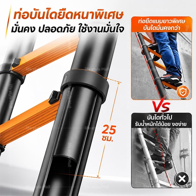 บันได บันไดพับได้ บันไดอลูมิเนียม รับน้ำหนักได้ 1000KG มีหลายฟังก์ชัน ปรับได้ แข็งแรงและทนทาน ยาวทั้งหมด 3.8m/4.8m/5.8m รูปที่ 3