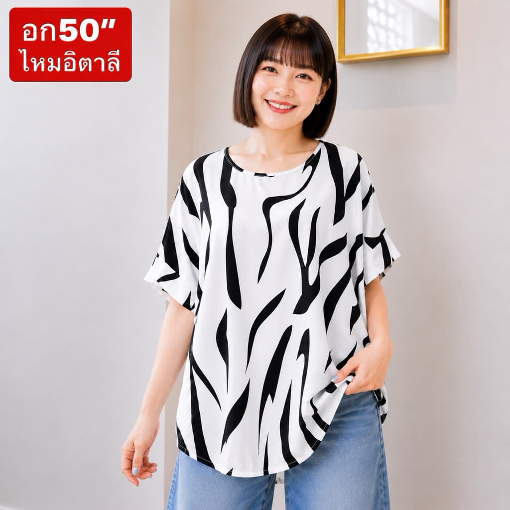 อก50“ คอกลม เสื้อผ้าสาวอวบ ไซส์ใหญ่ รูปที่ 3