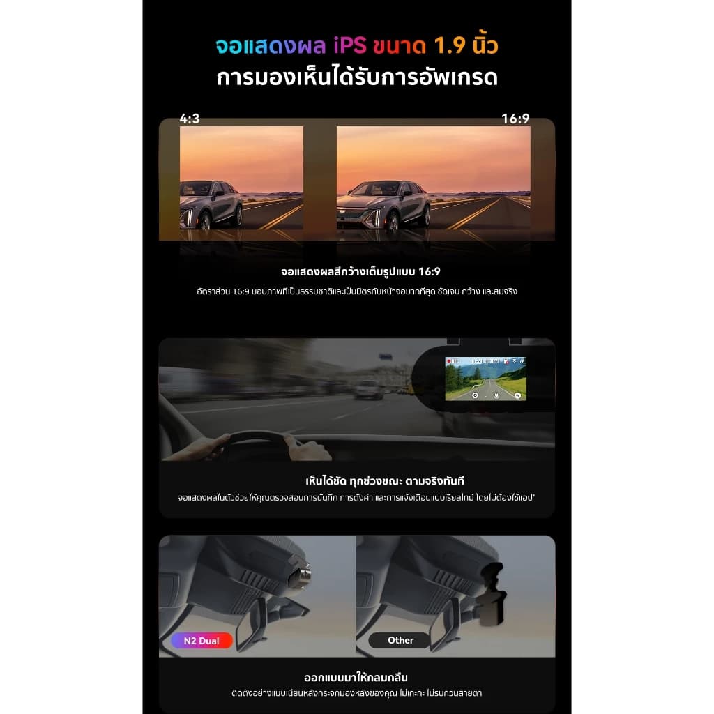 DDPAI N2 Dual กล้องติดรถยนต์คมชัด1296P HD 2K+1080P NighVis 2.0 มาพร้อมจอแสดงผล IPS ขนาด 1.9นิ้ว รูปที่ 7