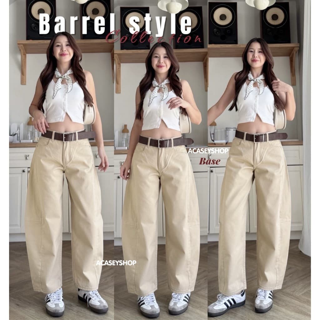 Acasey กางเกงยีนส์ผู้หญิง ขายาว ผ้าไม่ยืด ทรงใหม่สุด Barrel Style ไซส์ S - 36 รูปที่ 6