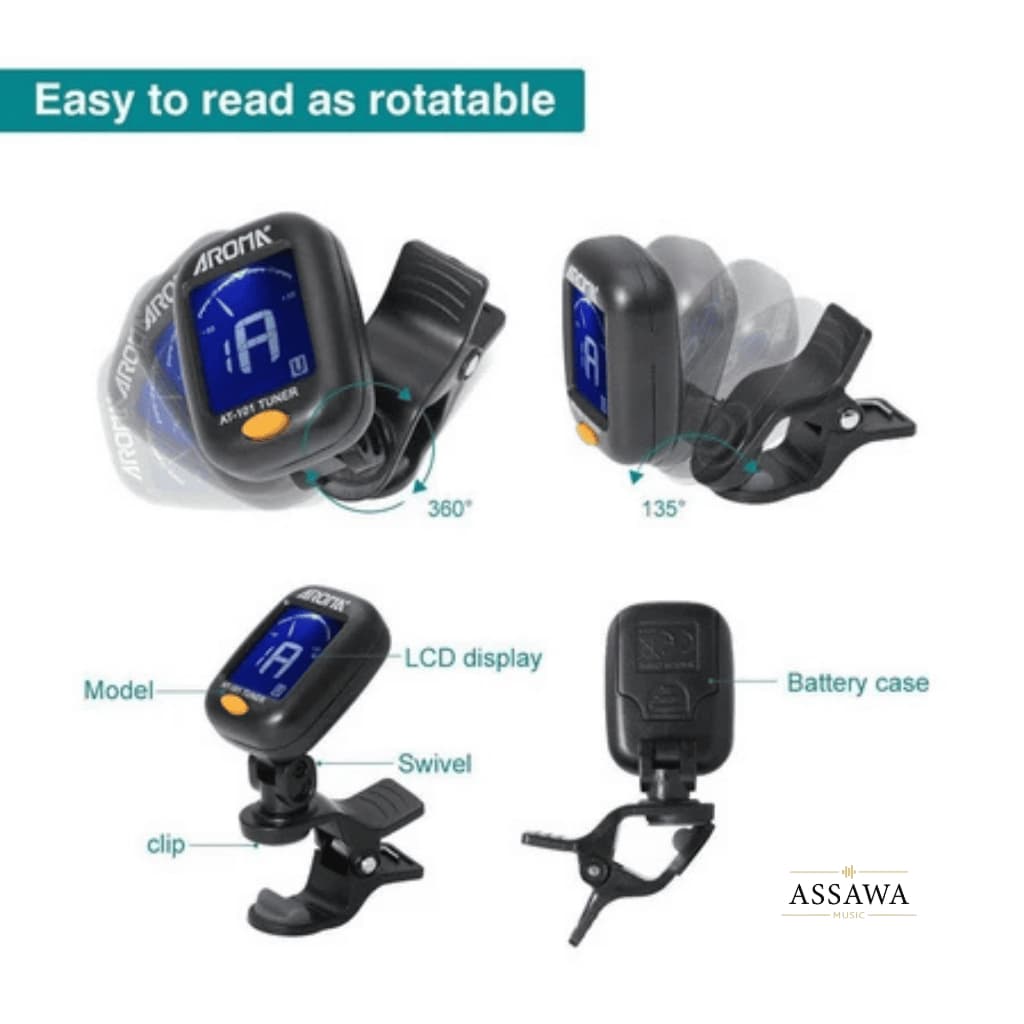 AROMA เครื่องตั้งสายกีตาร์ รุ่น AT101 หรือ AT-01A จูนเนอร์ Tuner AT-101 เครื่องตั้งสาย กีต้าร์ เบส อูคูเลเล่ ไวโอลิน รูปที่ 6