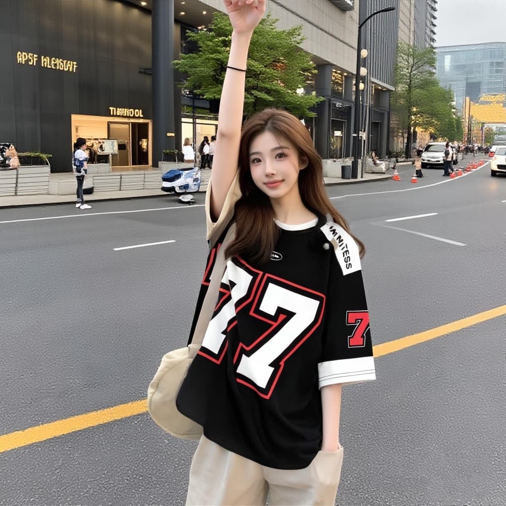 เสื้อทรงสเก็ตผู้หญิง oversize เสื้อผ้าสาวอวบคนอ้วนไซส์ใหญ่ เสื้อโอเวอร์ไซส์เบสบอล วินเทจ กีฬาลําลองทรงหลวมสไตล์เกาหลี รูปที่ 3