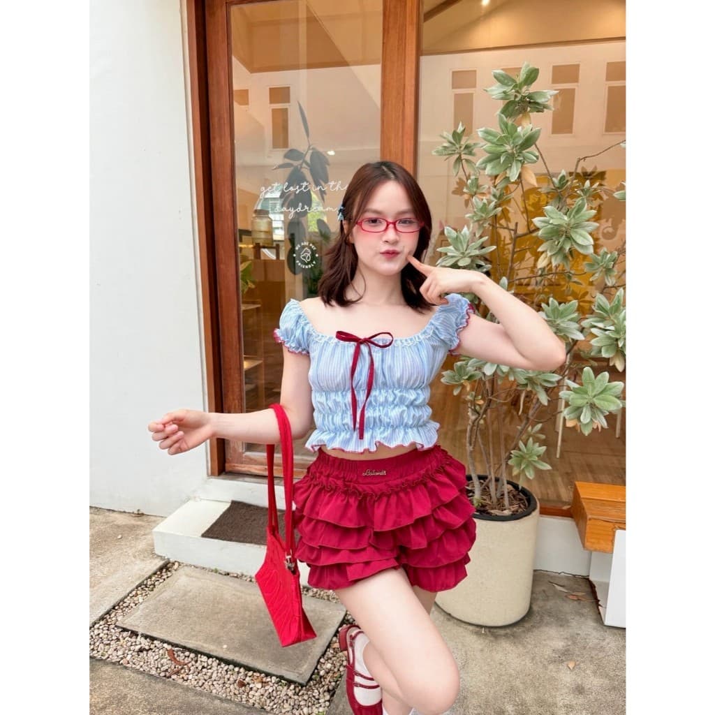 มีส่งด่วน เสื้อครอป ลายริ้ว ผ้าคัตตอน #FF182 รูปที่ 3