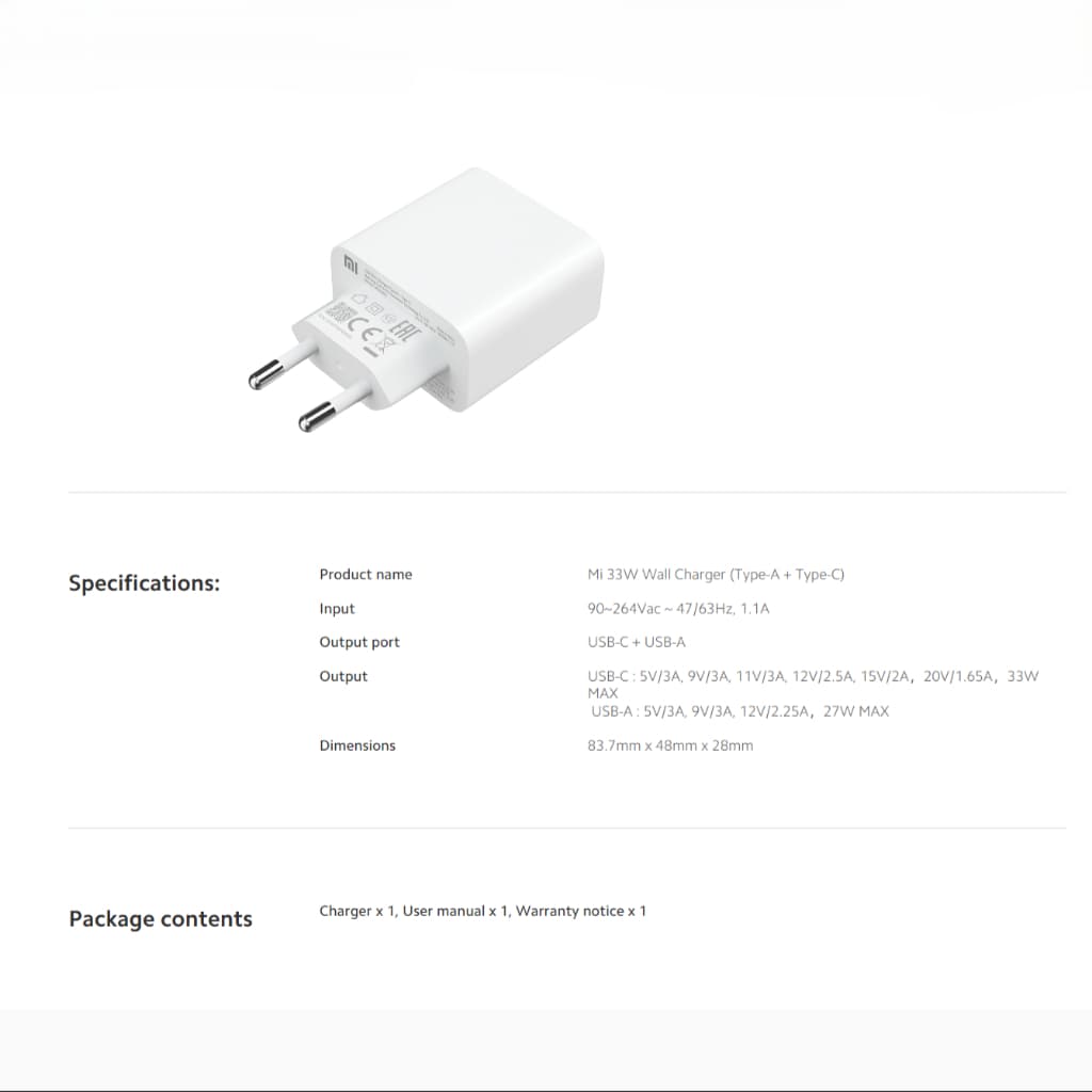 Xiaomi 33W Wall Charger หัวชาร์จ I Type-A+Type-C I พอร์ตคู่ ชาร์จอุปกรณ์พร้อมกันได้ I ขนาดกะทัดรัด พกพาสะดวก ไม่เกะกะ รูปที่ 5